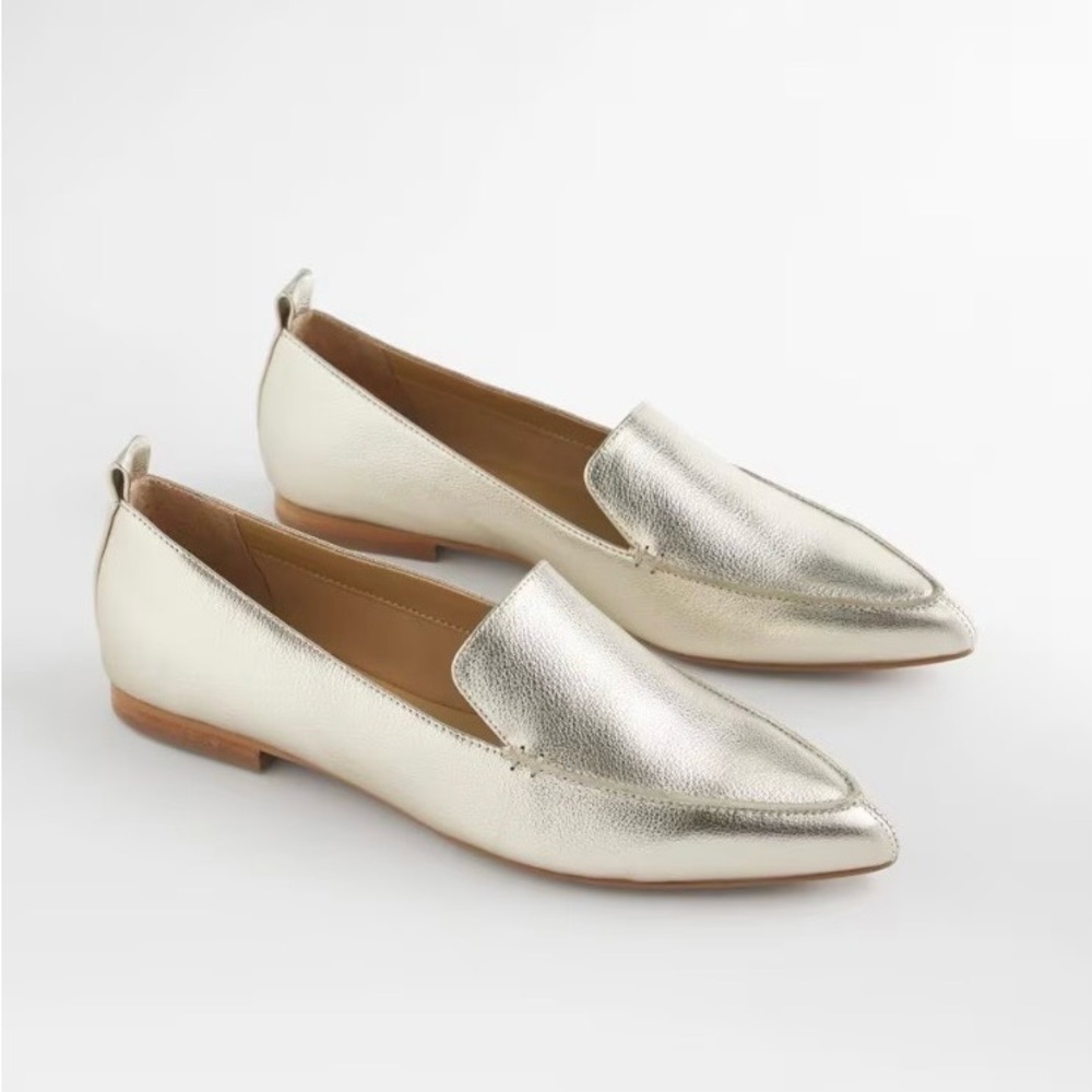 Chico’s Metallic Gold Pointed-Toe Women's Loafers Size 8.5